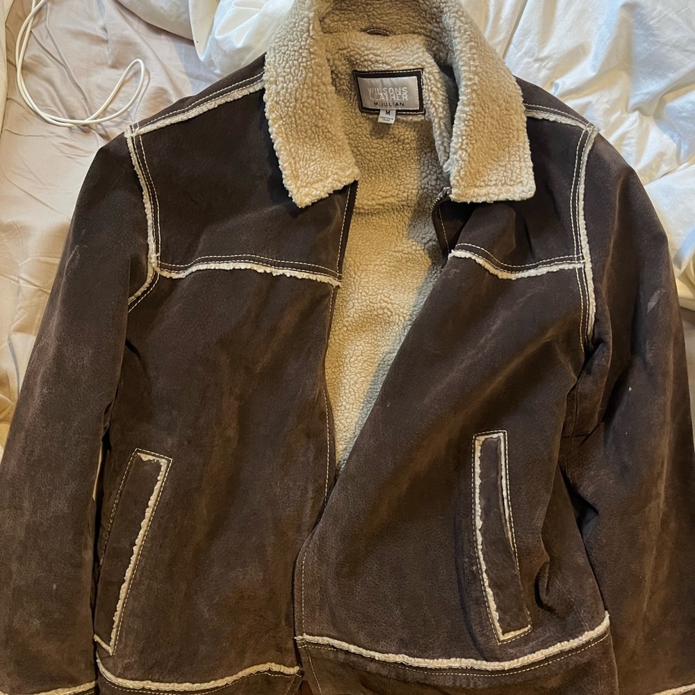 Wilsons Leather Dark Brown Shearling Bomber Jacket